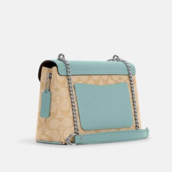 Coach Tammie Shoulder Bag In Signature Canvas Light Khaki / Light Teal - Picture 2 of 16